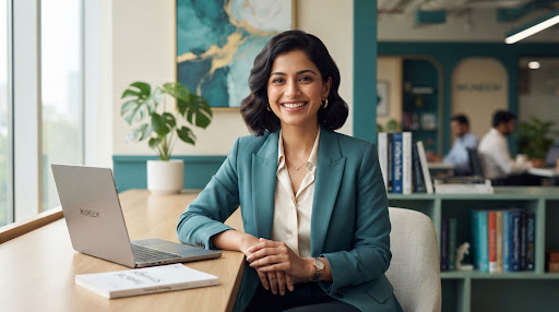 A Muneem customer at her desk